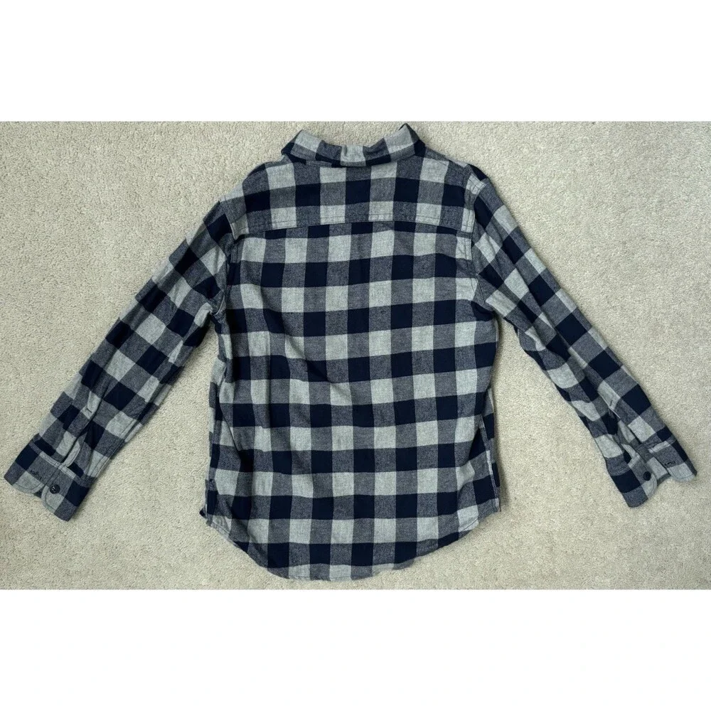 Gap Boys 8 Navy/Gray Plaid 100% Cotton Flannel Button Down Collared Shirt